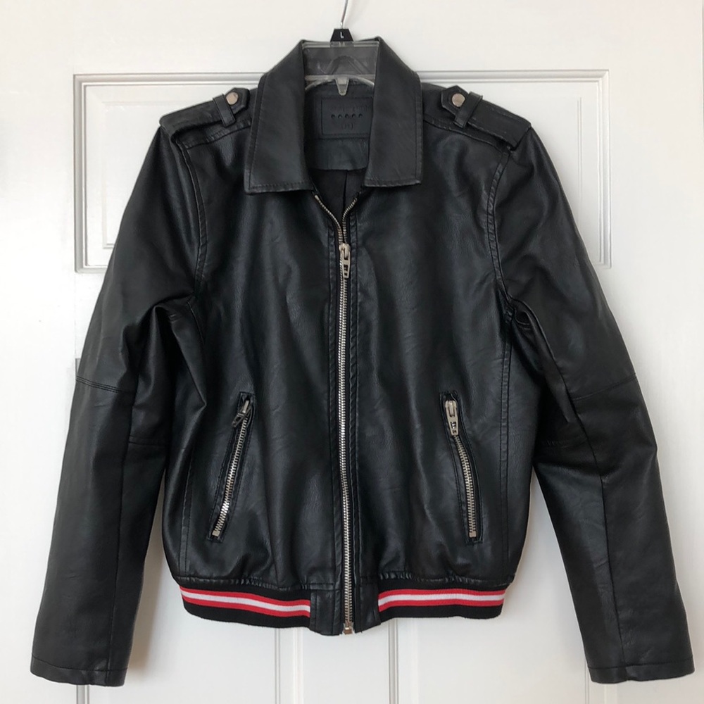 NWOT Blank NYC Racing Stripe faux leather jacket black, size M